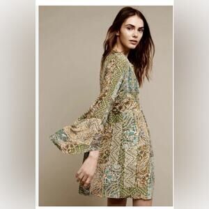 Anthropologie Floreat Amelie silk dress bell slit sleeves paisley patchwork 10